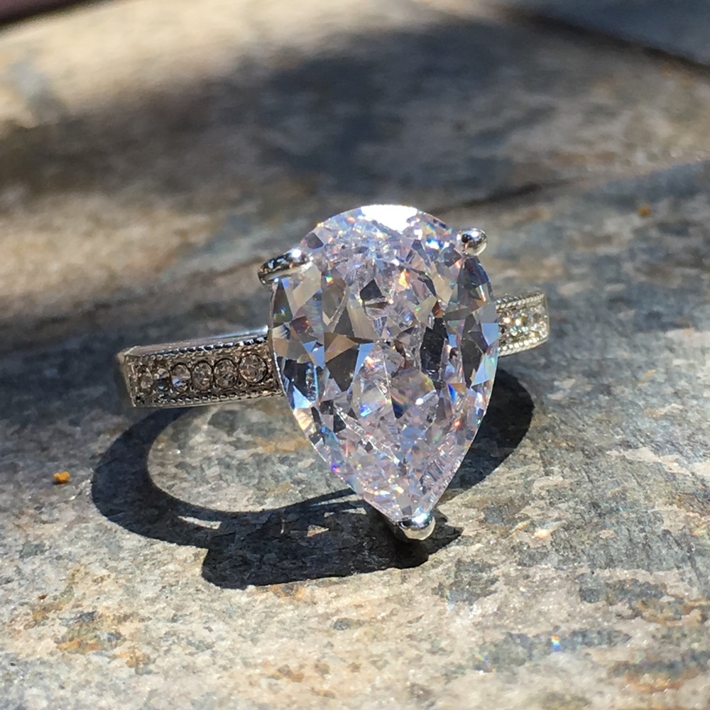 14k white gold pear diamond ring 5 CT 💍 wedding - Picture 10 of 16